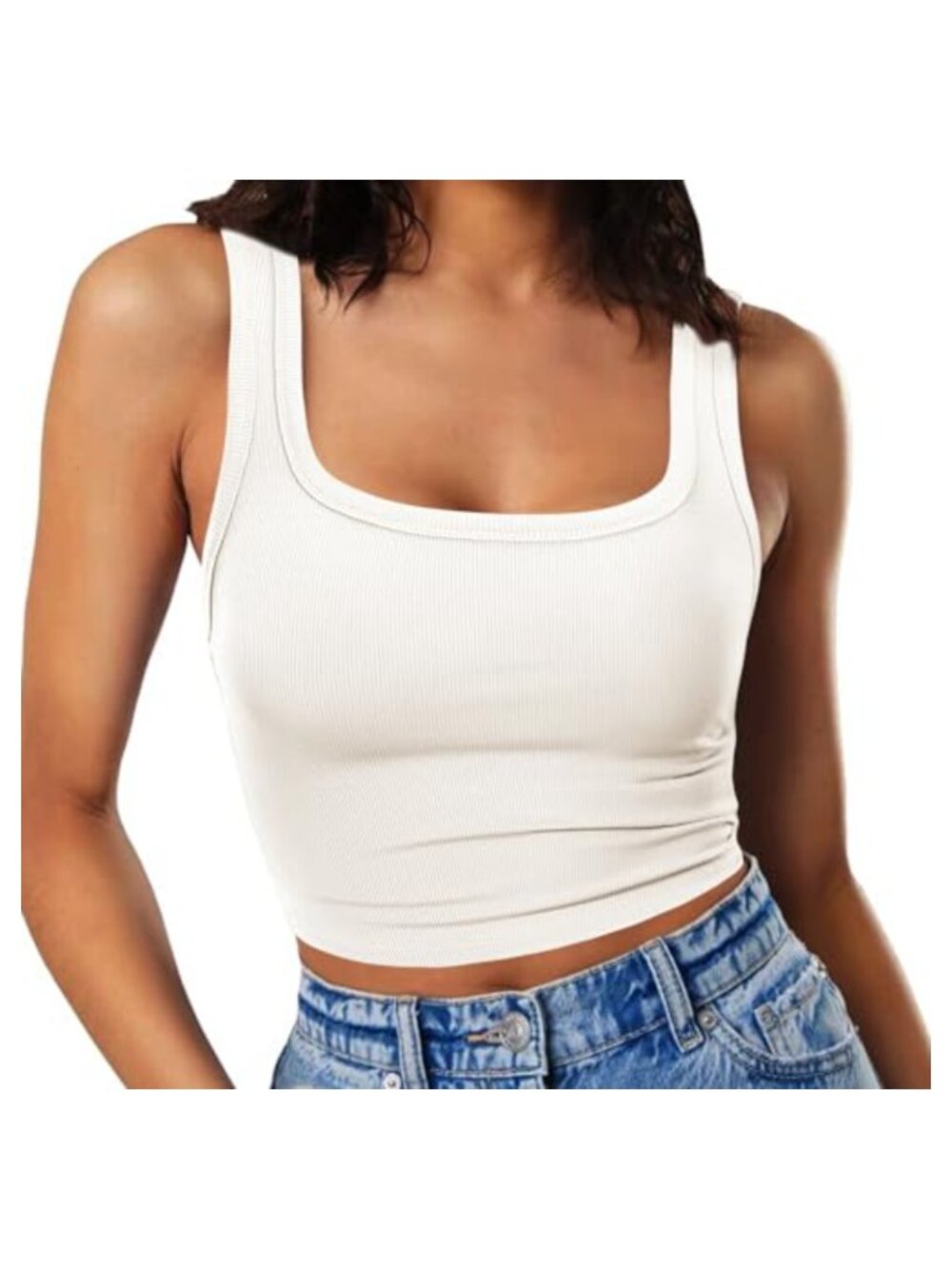 Sleeveless Fitted Ribbed Tank Top Square Neck Basic Tee Slim Fit